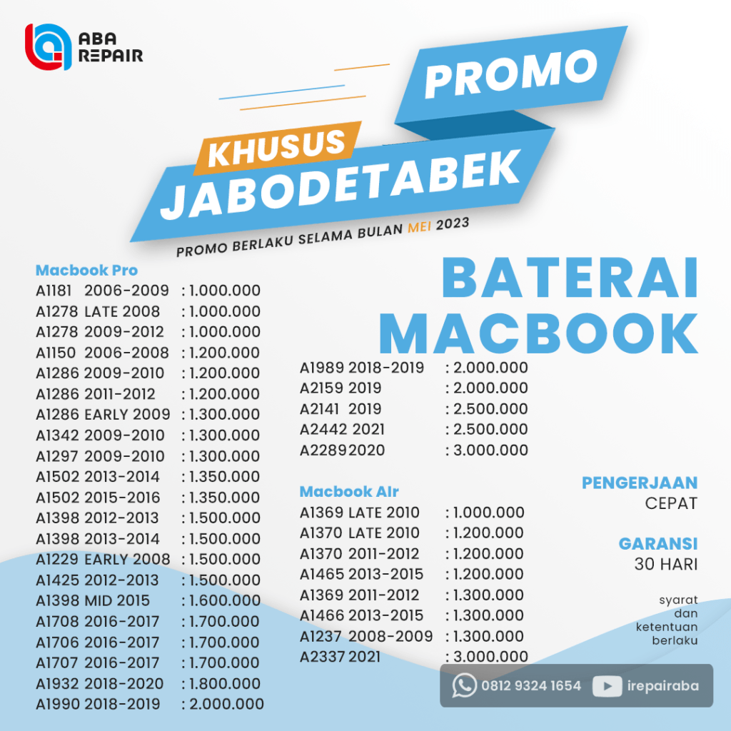 BATERAI MACBOOK PRO AIR PROMO MEI 2023